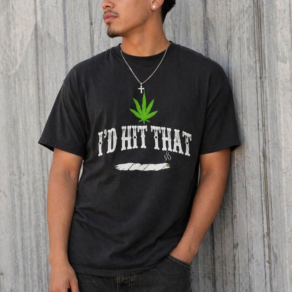 Black graphic tee "I'd Hit That" print‎